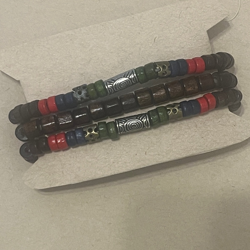 Women’s and Men’s Multicolor Beaded Wrap Bracelet - Brown, Green, Blue, Red
